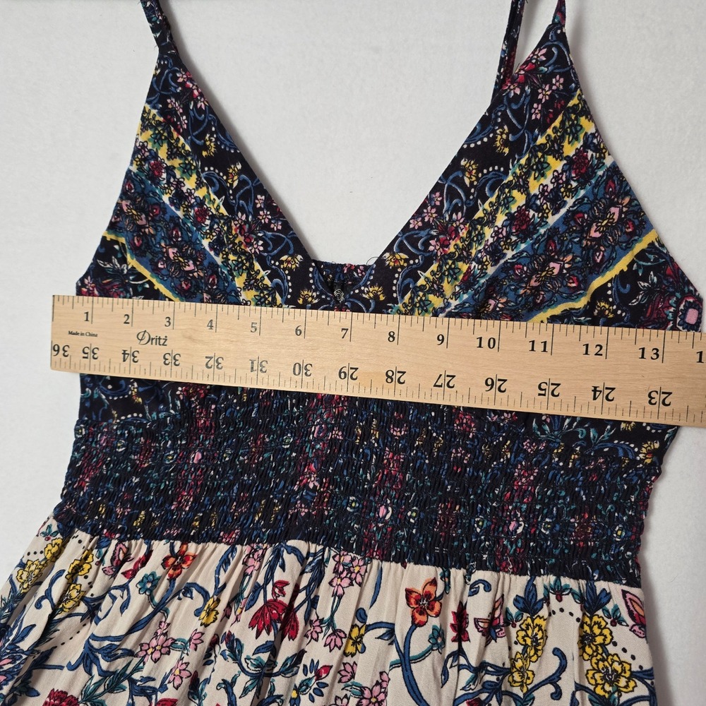 Angie Boho Floral Maxi Dress Medium Smocked Lace Trim Straps Flowy Festival Mix - Picture 12 of 14